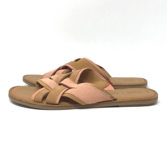 Toms | Val Tan Pink Suede Criss Cross Strap Slide Sandals 9.5 - Picture 3 of 8